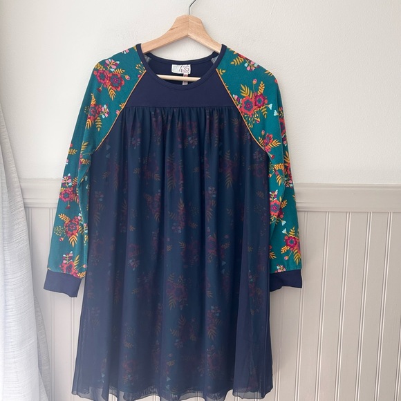 Matilda Jane Other - 💙 Matilda Jane Girls Size 14 Long Sleeve Blue Tulle Floral Make Believe Dress